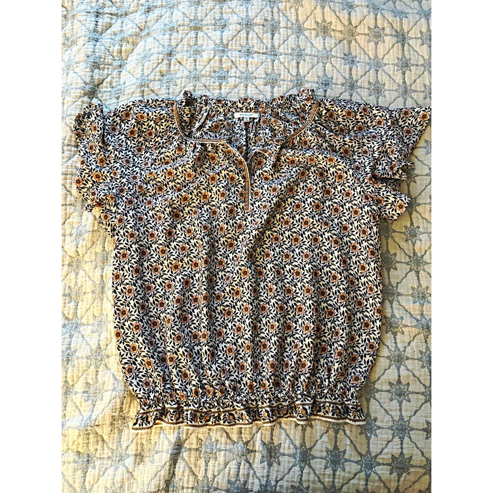 Max Studio XL Floral  Flutter  Sleeve V-Neck Prarie Ruffled Boho Blouse